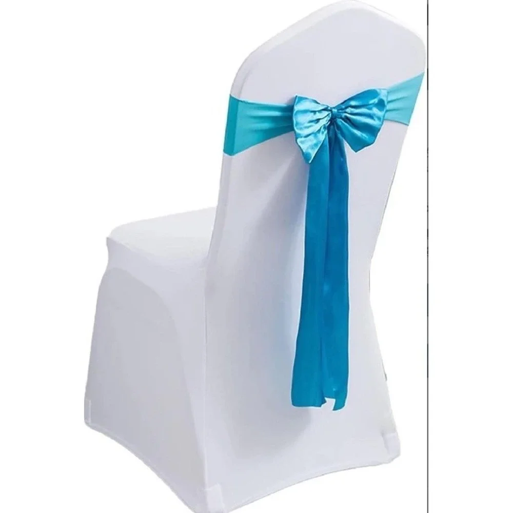 Pack of 100 Spandex Chair Bands Blue Satin Bow Sashes Wedding Event NIB